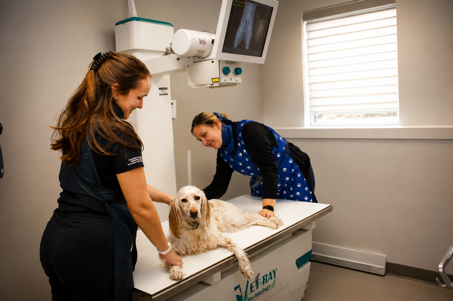 Technicienne prodiguant des soins à un animal de compagnie à la CVC